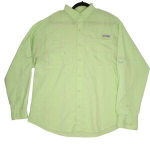 Columbia Shirt PFG Long Sleeve Vented Fishing Men's L Button Front Green